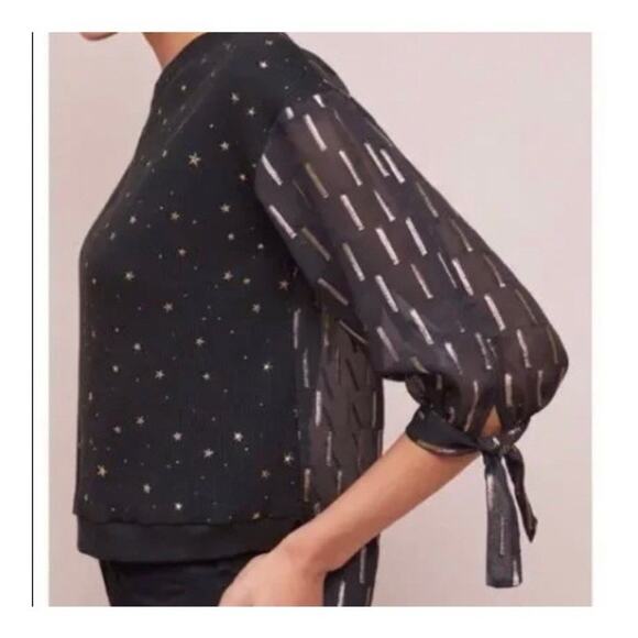 NWT Anthropologie Eva Franco Matilda starry black & Gold Balloon Sleeve blouse S - Picture 9 of 9